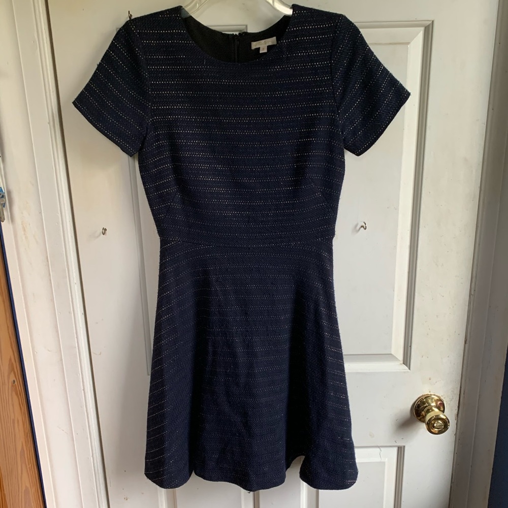 Shoshanna- Navy, Black and Gold A-Line Mini Dress